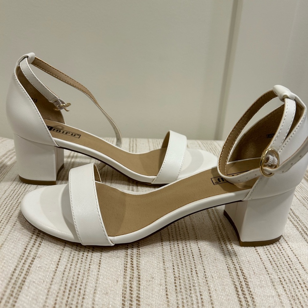 White chunky heel sandals